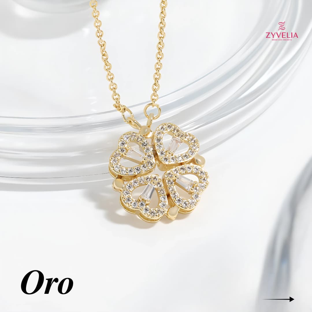 Rosa Eterna con Collar Trébol de Corazones